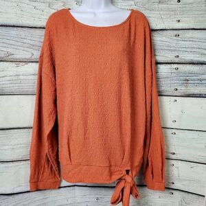 Daytrip Women’s Orange Textured Long Sleeve Tie Hem Blouse XXL